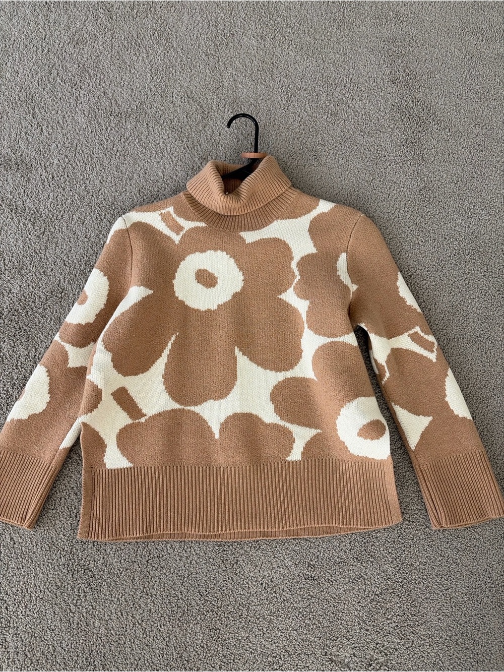 Anthropologie Cream & Tan Floral Turtleneck Sweater